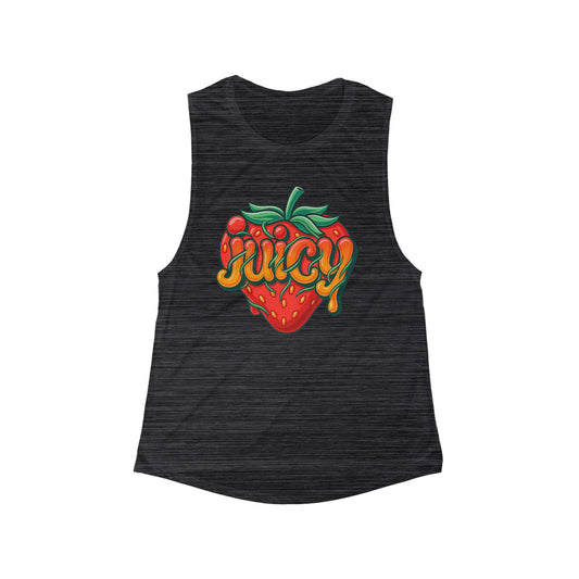 Juicy Strawberry Women's Flowy Tank Top, Summer Style, Beachwear, Fitness Apparel, Gift for Her, Trendy Vintage Tee