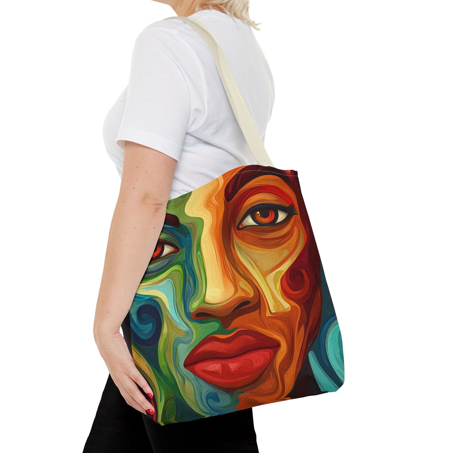 Vibrant Artistic Tote Bag - Colorful Face Design for Everyday Use