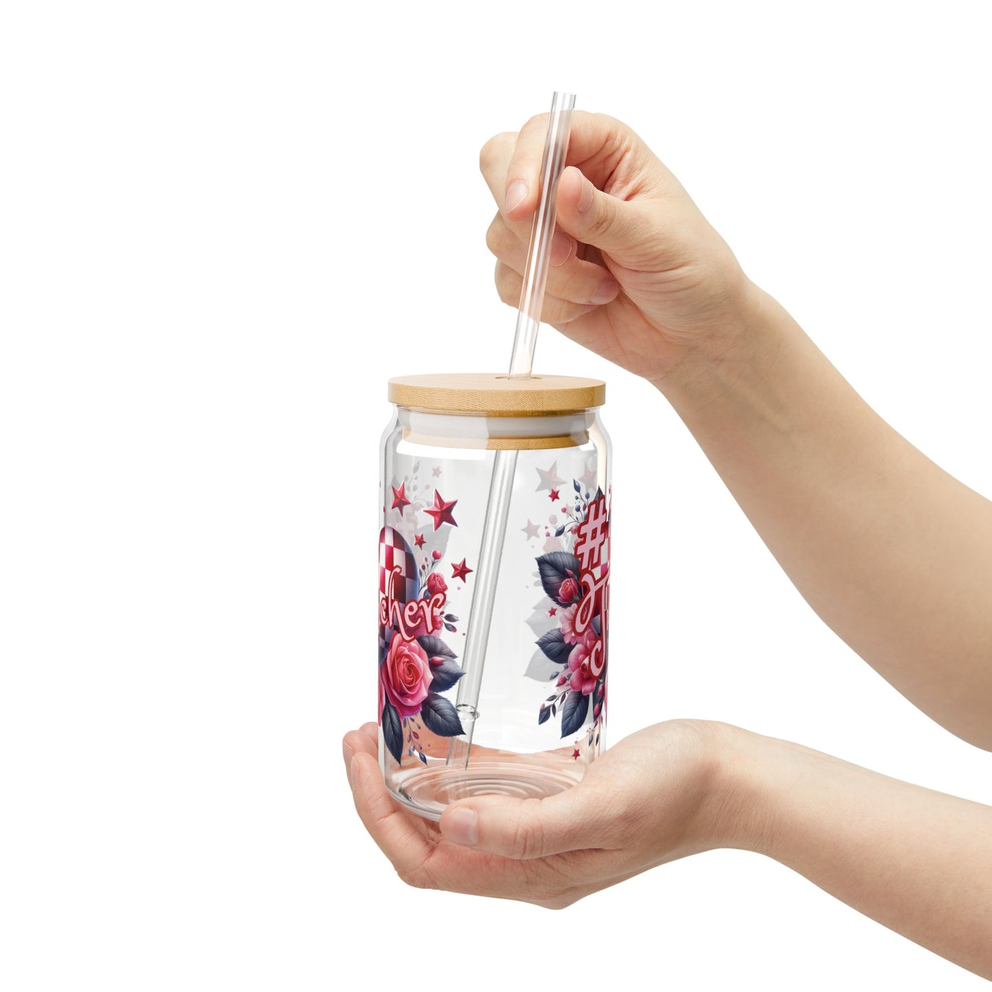 #1 Teacher Sipper Glass - 16oz Floral Drinkware Gift