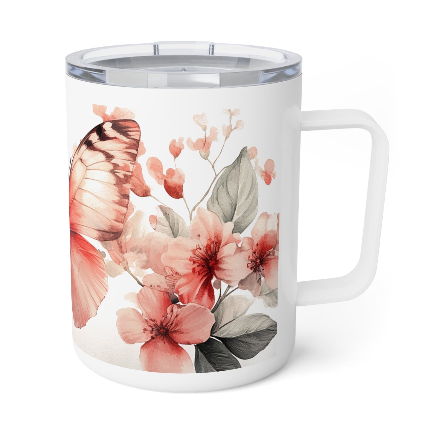 Floral Butterfly Insulated Coffee Mug | 10oz Travel Tumbler for Nature Lovers