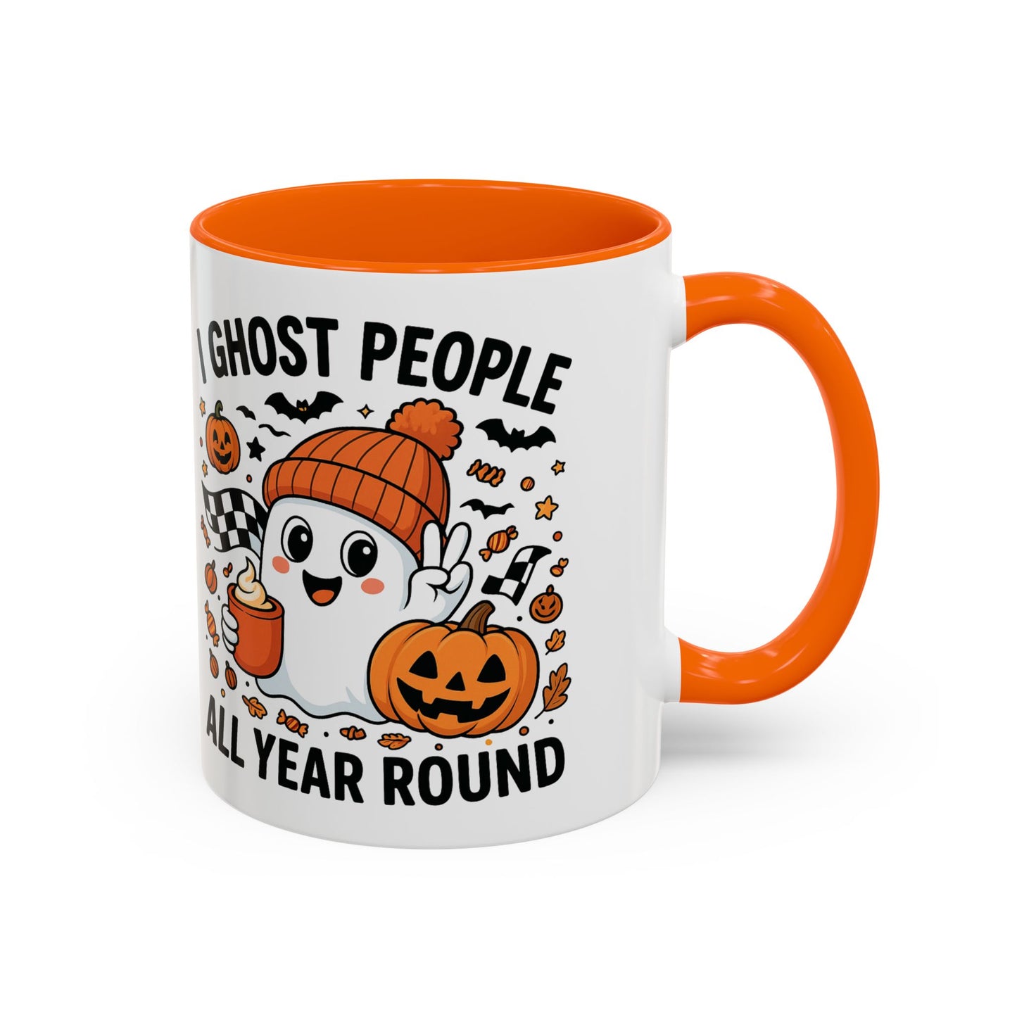 Spooky Ghost Coffee Mug | I Ghost People All Year Round | Halloween Decor, Gift for Ghost Lovers, Cute Mug, Seasonal Kitchenware