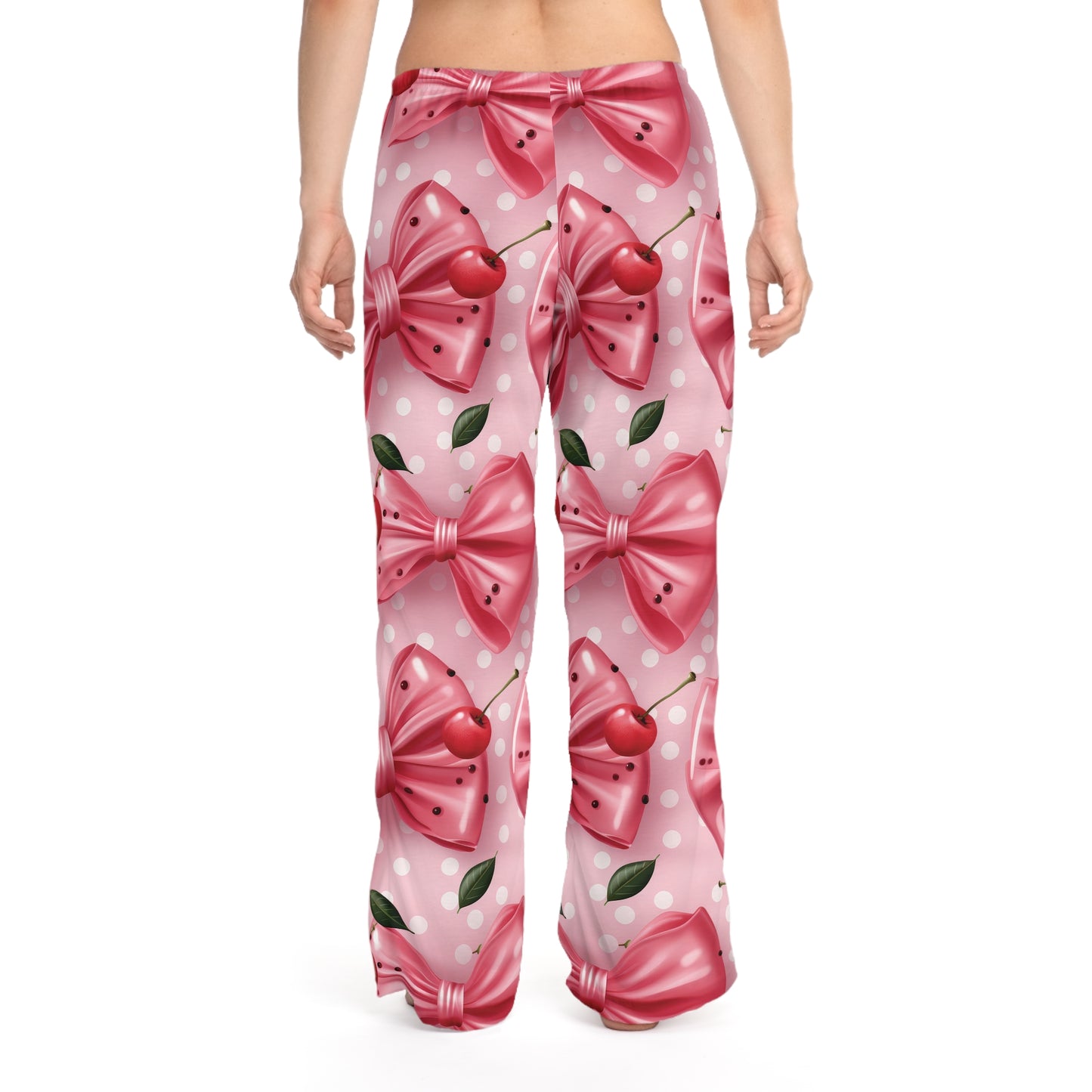 Cute Women's Pajama Pants with Pink Bows and Cherries - Cozy Sleepwear for Relaxation