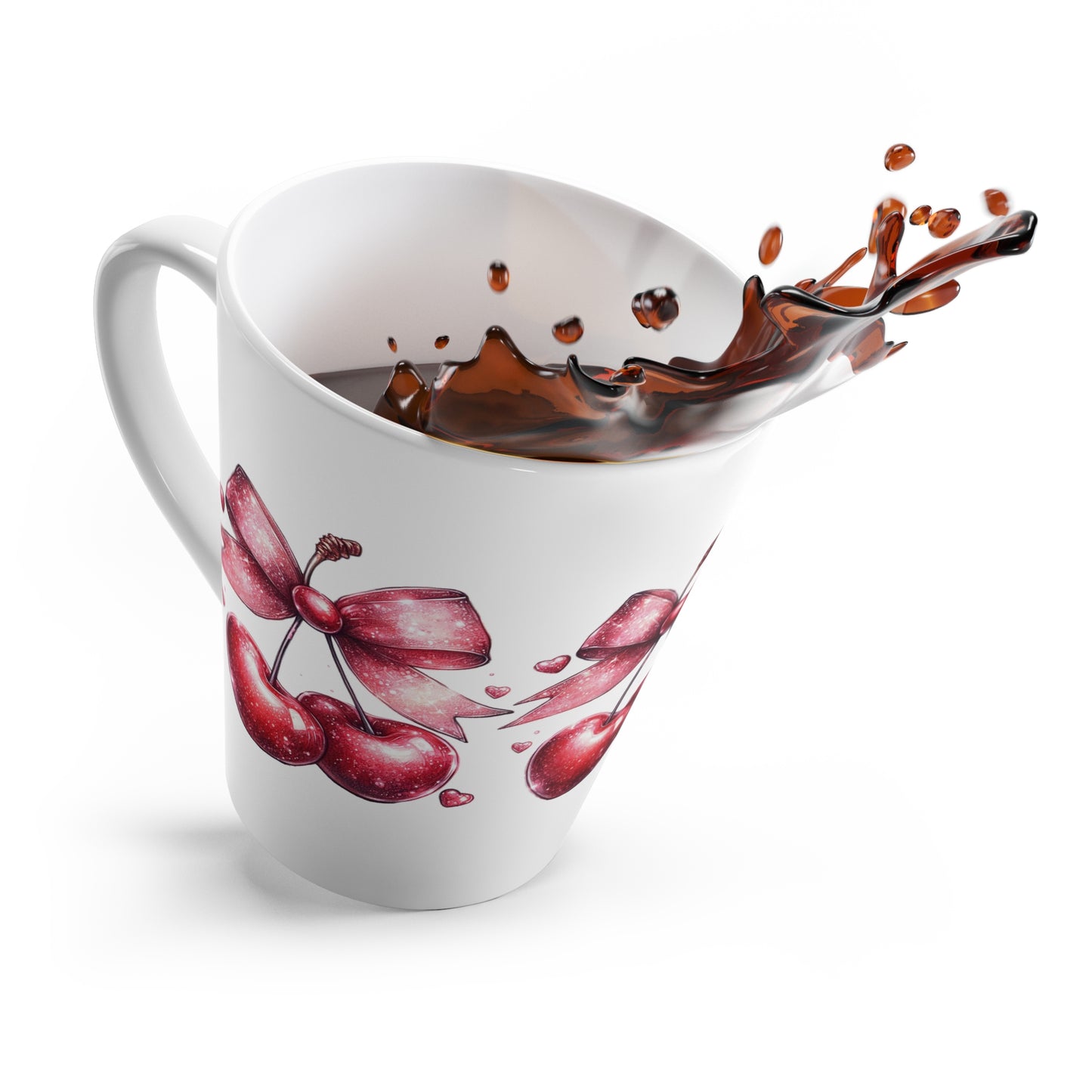 Cute Cherry Latte Mug with Ribbon Design - Perfect Gift for Holidays