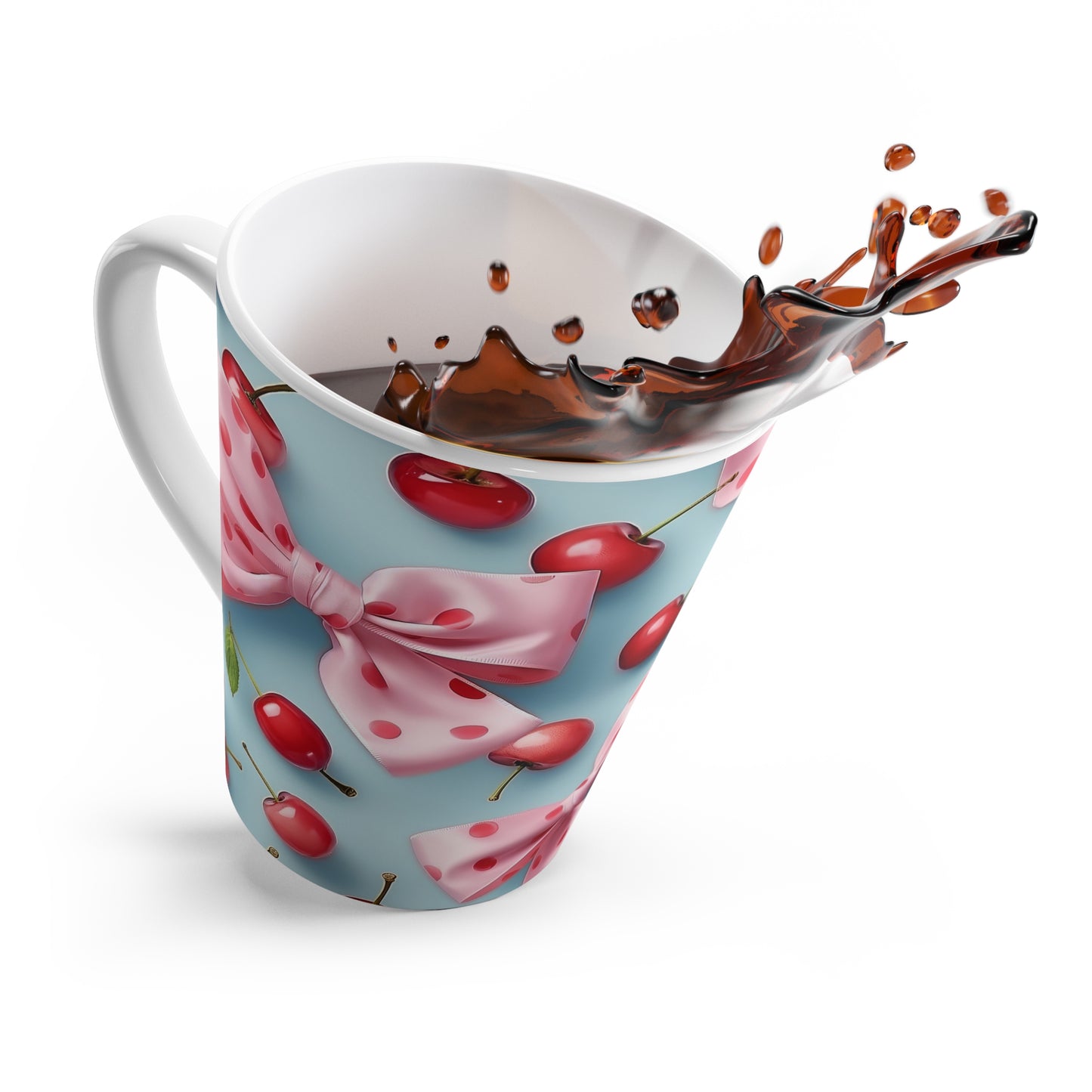 Cherry Blossom Latte Mug - Cute Polka Dot Design for Cozy Mornings