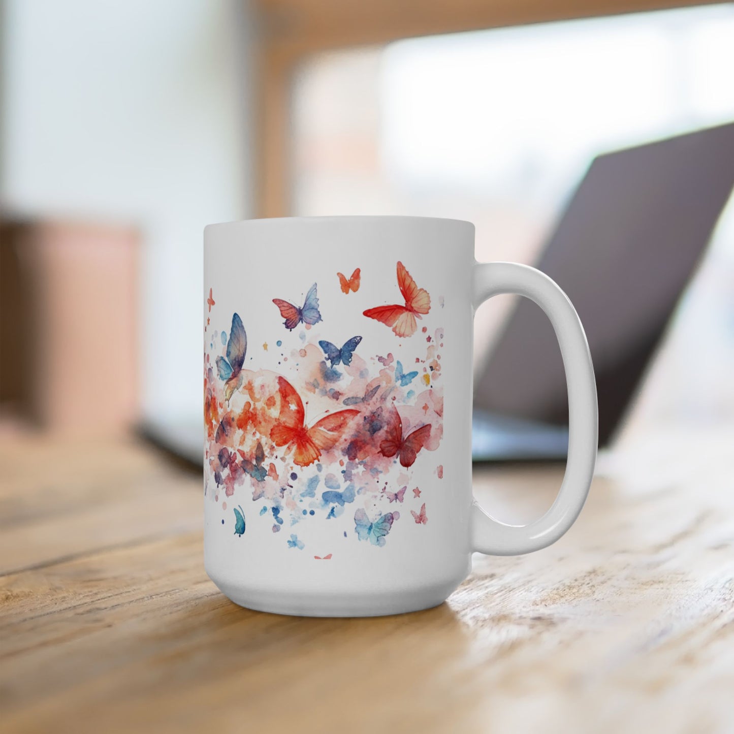 Butterfly Splash Ceramic Mug - Colorful Watercolor Design for Nature Lovers