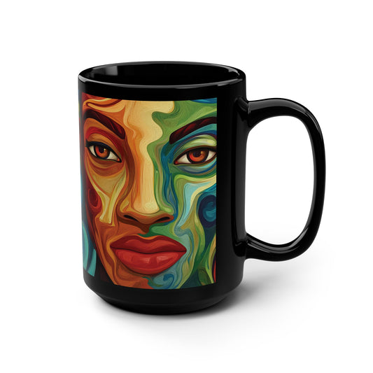 Artistic Black Mug – 15oz Colorful Face Design for Home or Office