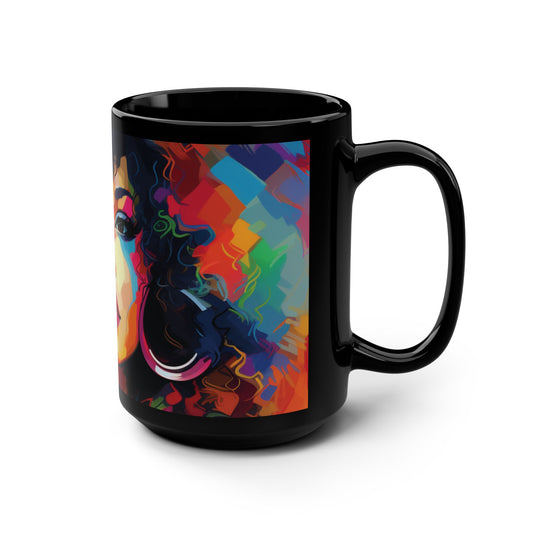 Vibrant Afrocentric 15oz Black Mug - Colorful Portrait Design