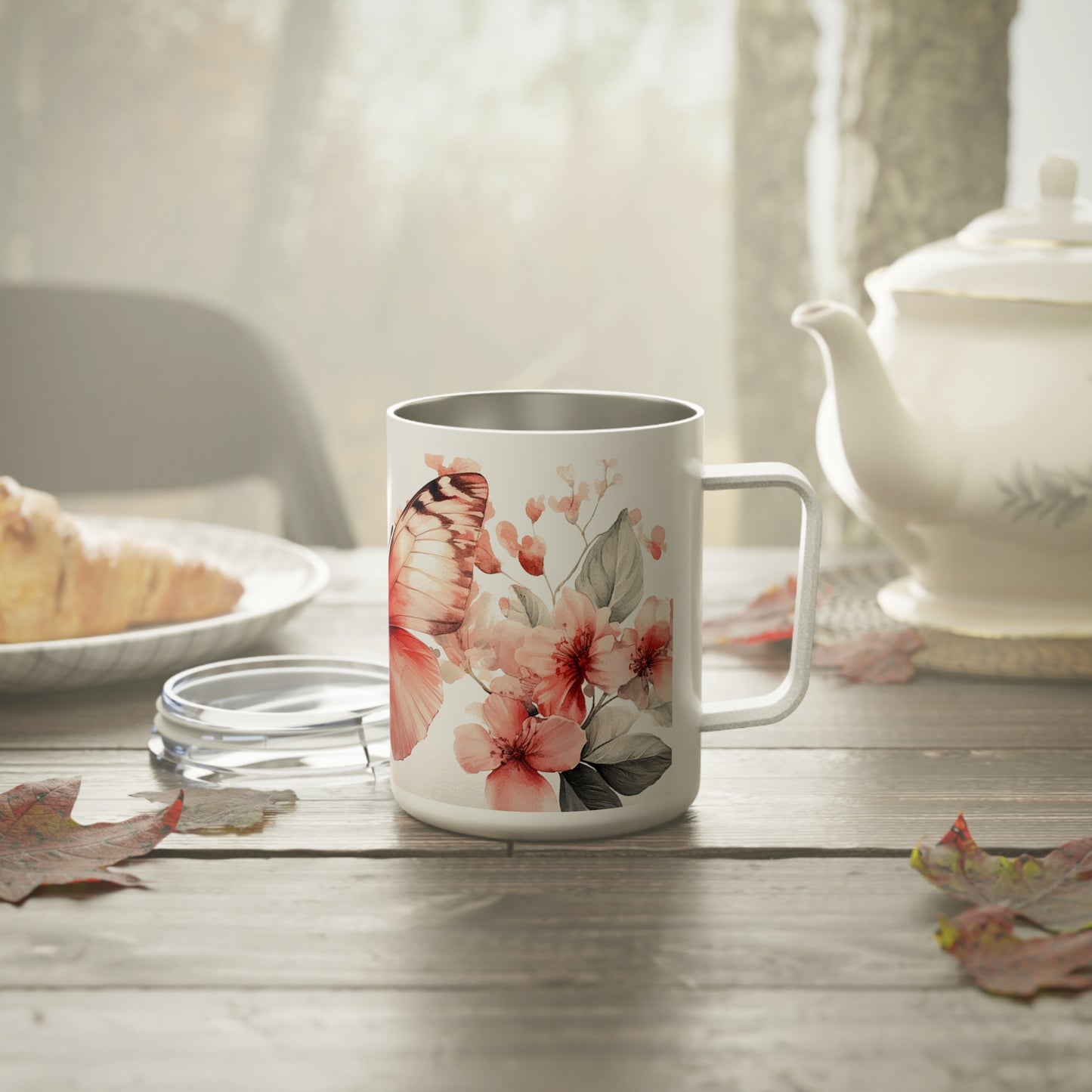 Floral Butterfly Insulated Coffee Mug | 10oz Travel Tumbler for Nature Lovers