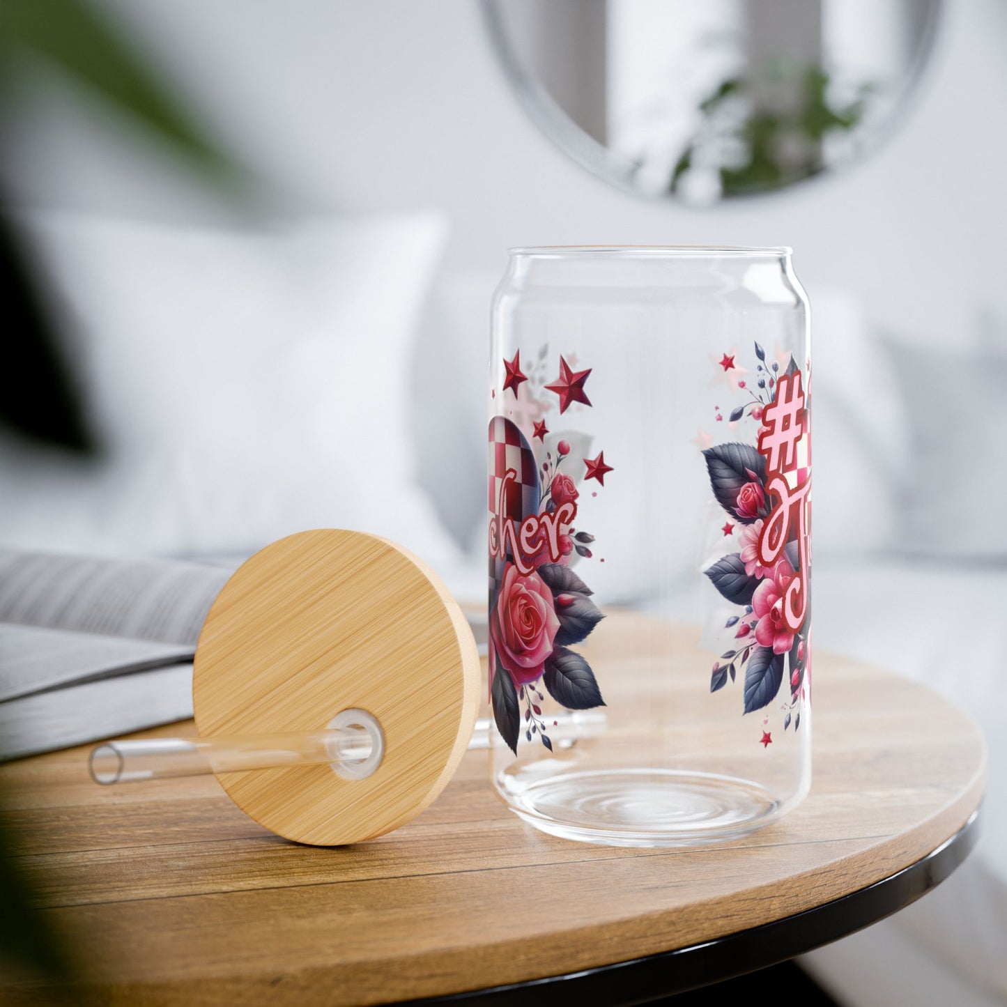 #1 Teacher Sipper Glass - 16oz Floral Drinkware Gift