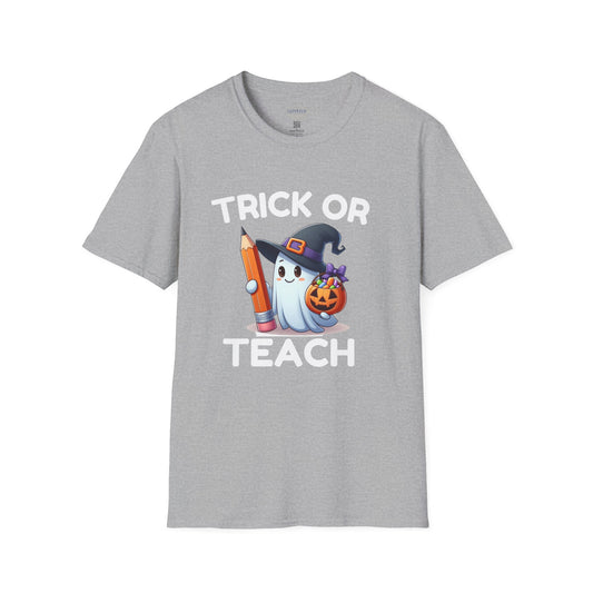 Halloween Teacher T-Shirt, Trick or Teach Shirt, Unisex Halloween Apparel, Cute Ghost Tee, Fall Classroom Outfit