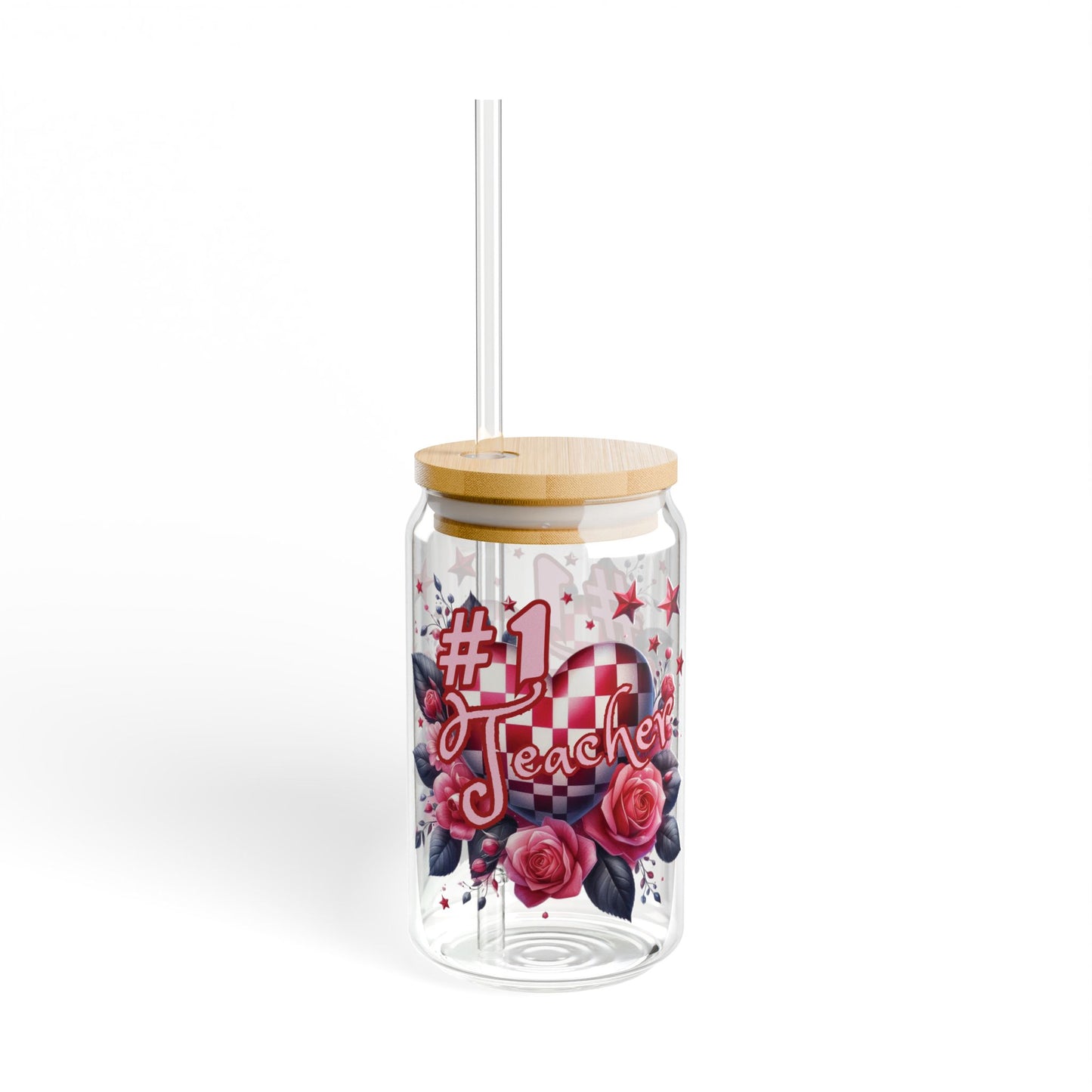 #1 Teacher Sipper Glass - 16oz Floral Drinkware Gift