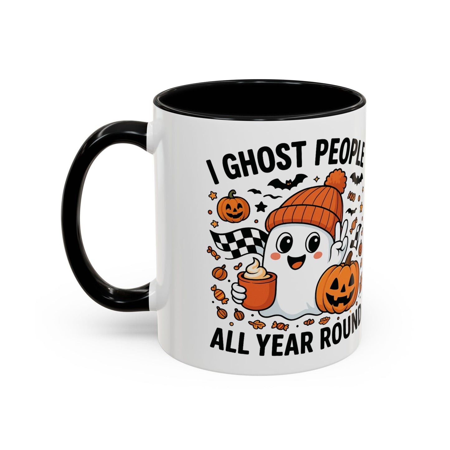 Spooky Ghost Coffee Mug | I Ghost People All Year Round | Halloween Decor, Gift for Ghost Lovers, Cute Mug, Seasonal Kitchenware