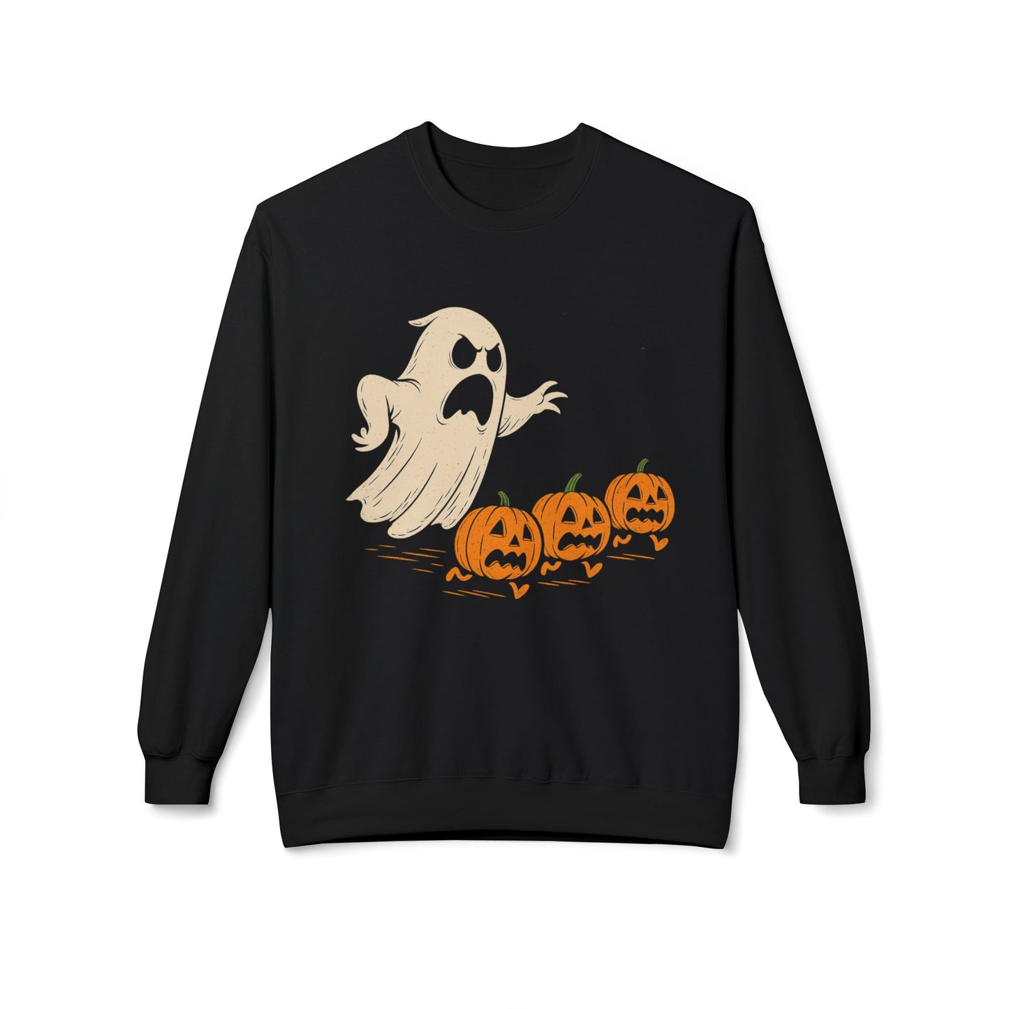 Halloween Ghost Sweatshirt, Cozy Fleece Crewneck, Unisex Fall Apparel, Pumpkin Patch Party, Spooky Season Gift