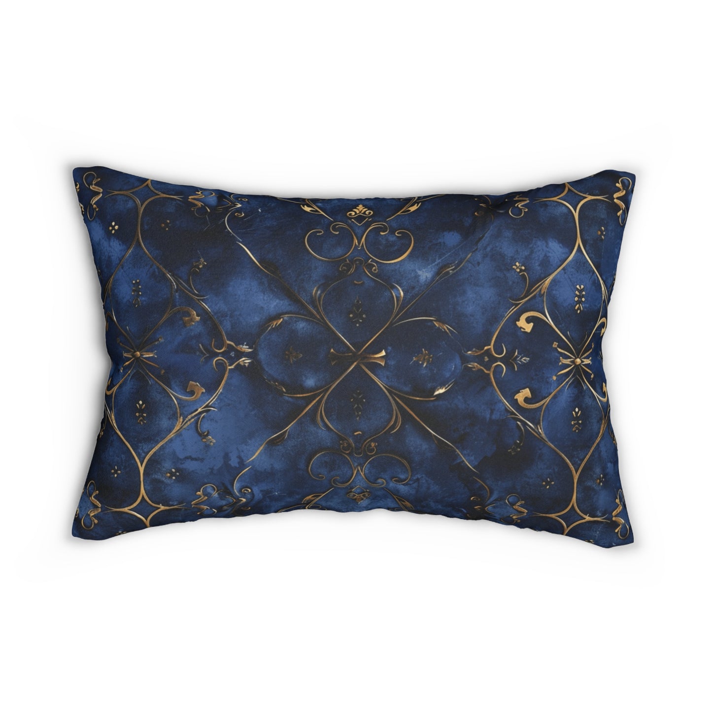 Luxurious Blue & Gold Lumbar Pillow, Elegant Home Decor, Cozy Living Room Accessory, Bohemian Accent, Gift for Housewarming