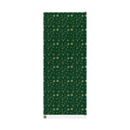 Elegant Green & Gold Holiday Wrapping Paper | Gold Snowflakes & Script Design | Luxury Christmas Gift Wrap