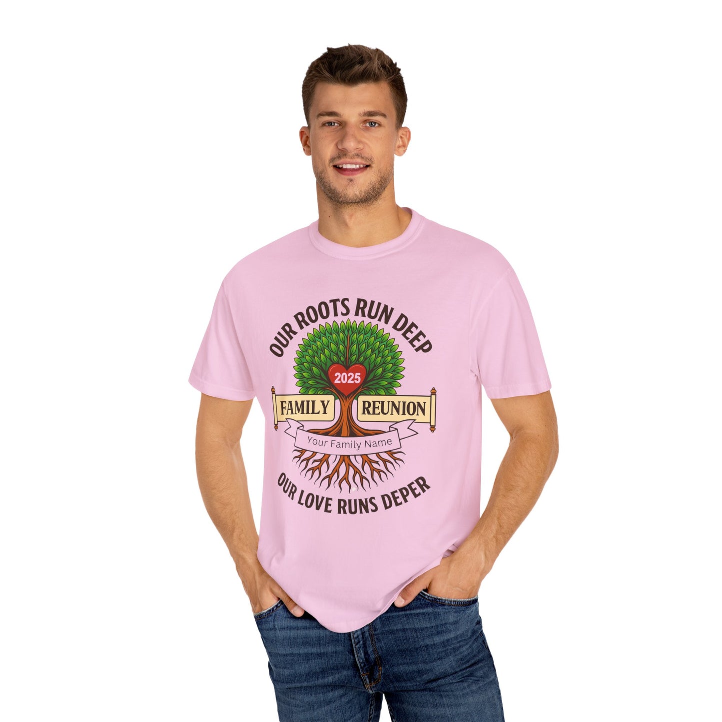 Family Reunion T-Shirt, Unisex Garment-Dyed Tee, Family Heritage Gift, Roots and Love Graphic Shirt, Personalized Gathering Apparel