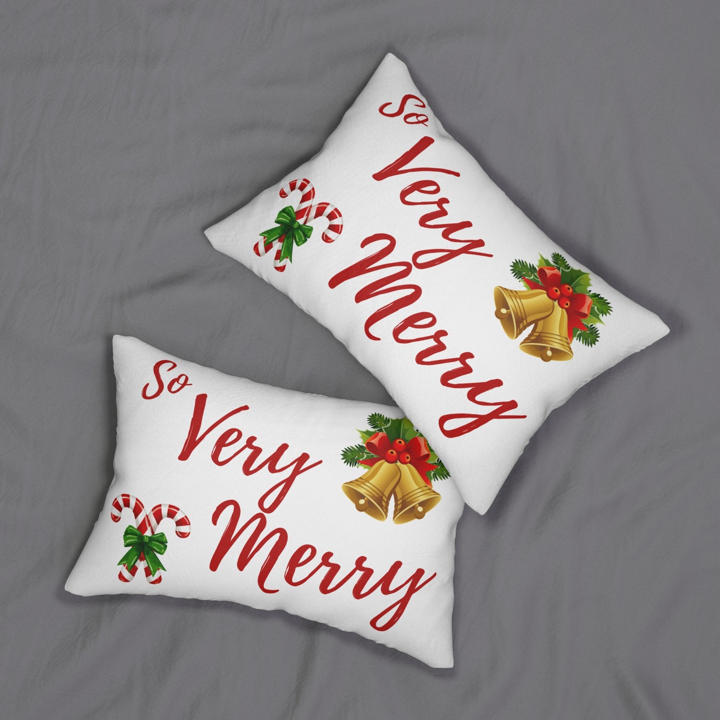 “So Very Merry” Christmas Lumbar Pillow – Festive Holiday Throw Pillow with Bells, Candy Cane & Holly Design | Cozy Christmas Home Décor