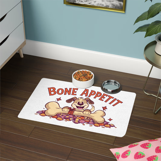Bone Appetit Pet Food Mat, Dog Mat, Cat Feeding Mat, Kitchen Decor for Pets, Puppy Gift, Food Bowl Mat