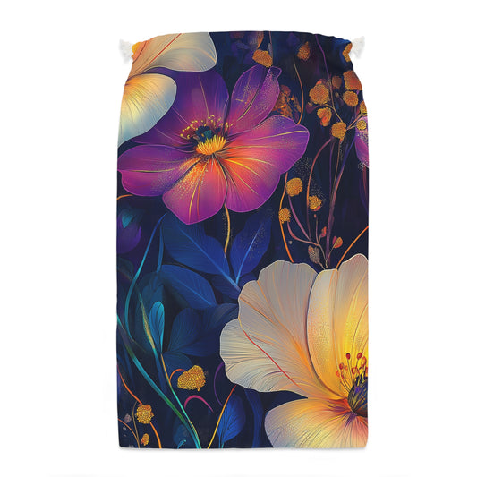 Floral Drawstring Sack, Boho Bag, Flower Print Tote, Gift Bag, Eco-Friendly Storage, Summer Vibes