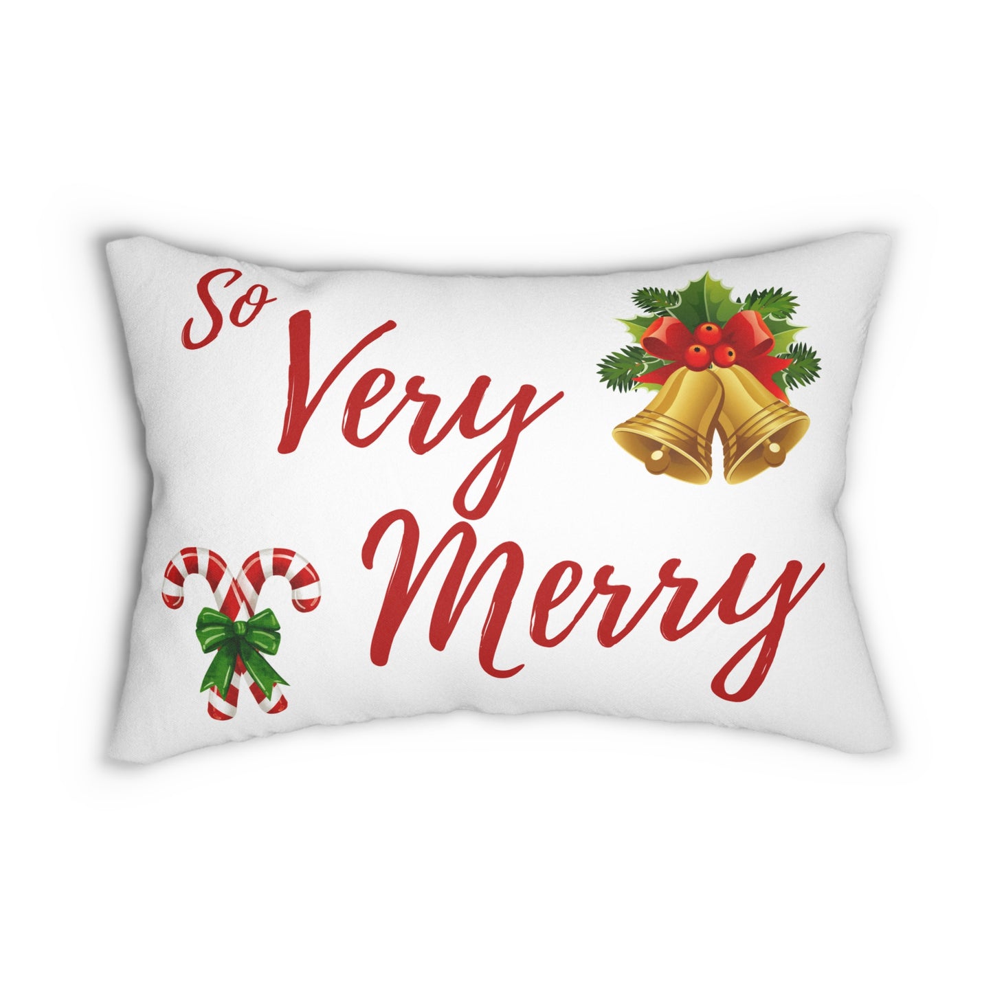 “So Very Merry” Christmas Lumbar Pillow – Festive Holiday Throw Pillow with Bells, Candy Cane & Holly Design | Cozy Christmas Home Décor