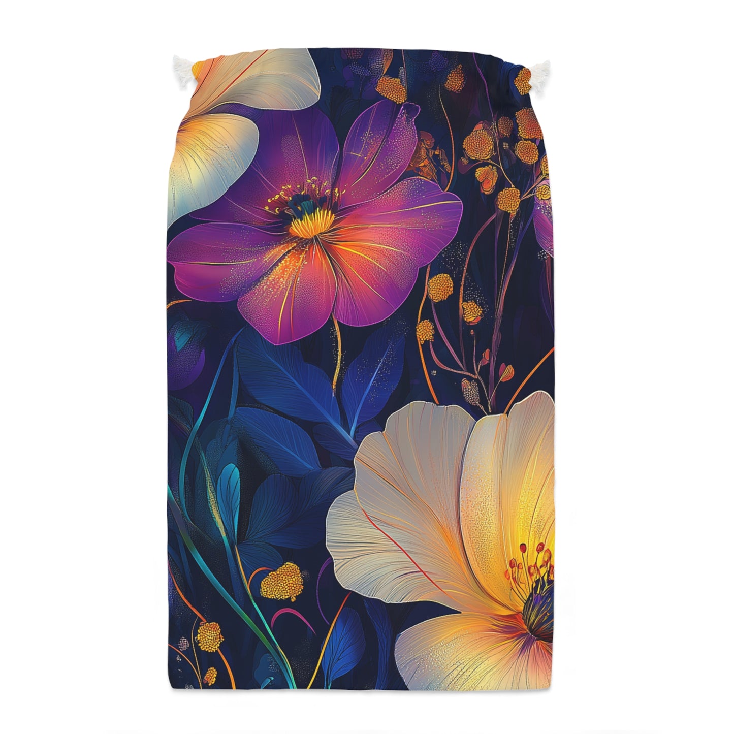 Floral Drawstring Sack, Boho Bag, Flower Print Tote, Gift Bag, Eco-Friendly Storage, Summer Vibes