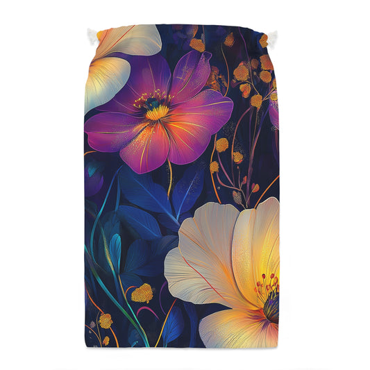 Floral Drawstring Sack, Boho Bag, Flower Print Tote, Gift Bag, Eco-Friendly Storage, Summer Vibes