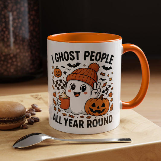 Spooky Ghost Coffee Mug | I Ghost People All Year Round | Halloween Decor, Gift for Ghost Lovers, Cute Mug, Seasonal Kitchenware