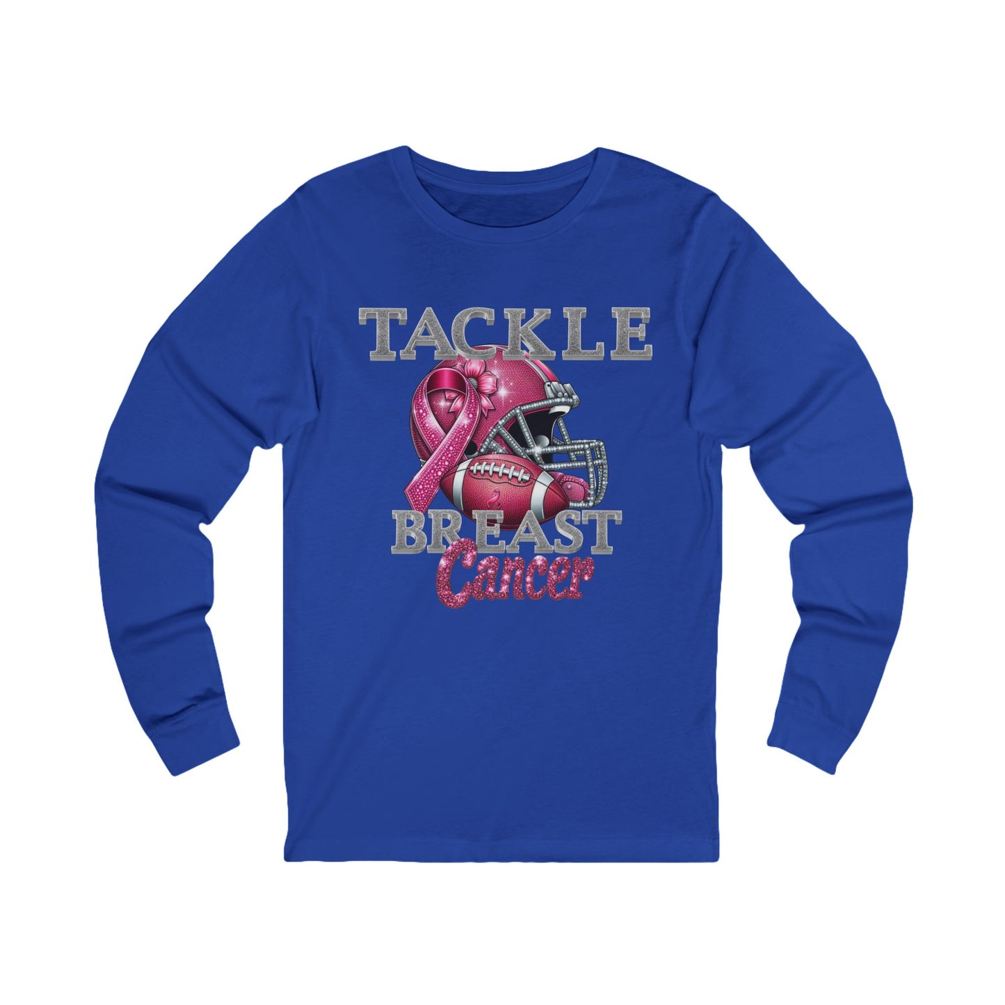 Tackle Breast Cancer Long Sleeve Tee, Awareness Shirt, Fight Cancer Top, Support Pink Ribbon, Gift for Fighters