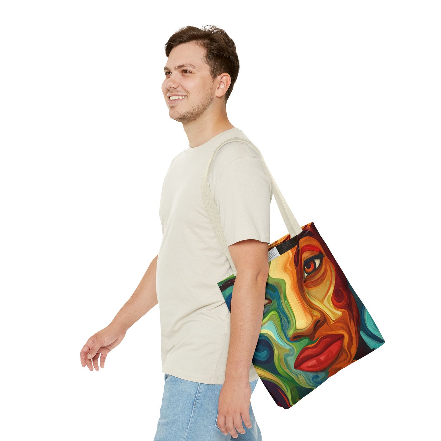 Vibrant Artistic Tote Bag - Colorful Face Design for Everyday Use