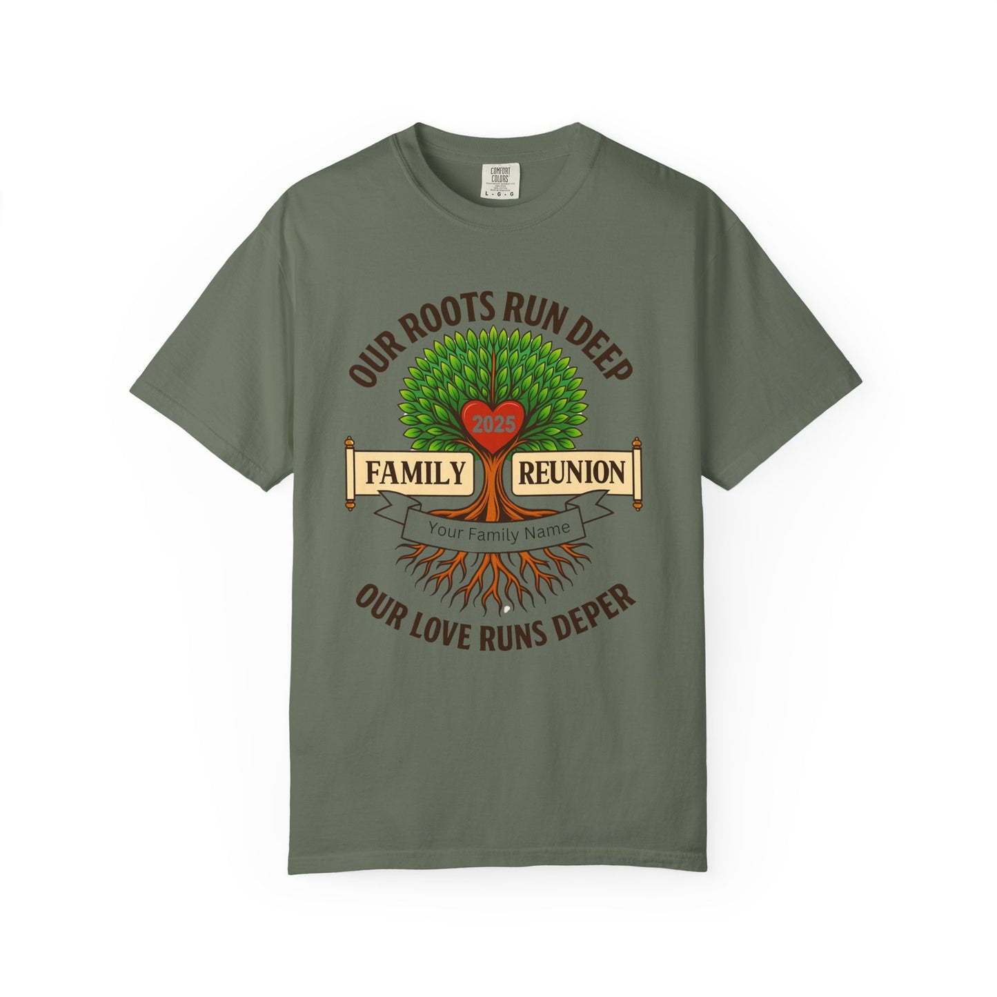 Family Reunion T-Shirt, Unisex Garment-Dyed Tee, Family Heritage Gift, Roots and Love Graphic Shirt, Personalized Gathering Apparel
