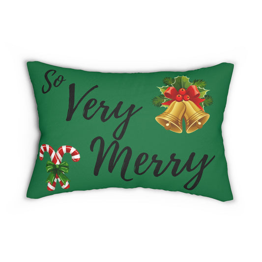“So Very Merry” Christmas Lumbar Pillow – Festive Holiday Throw Pillow with Bells, Candy Cane & Holly Design | Cozy Christmas Home Décor