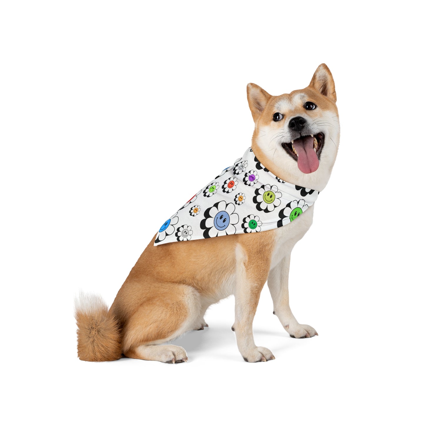 Happy Flower Pet Bandana, Dog Scarf, Cute Pet Accessory, Floral Dog Bandana, Gift for Pet Lovers, Spring Pet Fashion