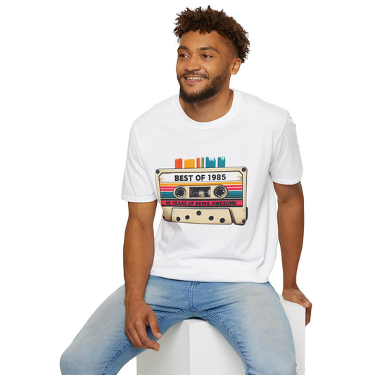Retro 1985 Music T-Shirt, Vintage Inspired Tee, Unisex Softstyle Shirt, Gift for Music Lovers, 80s Nostalgia Apparel