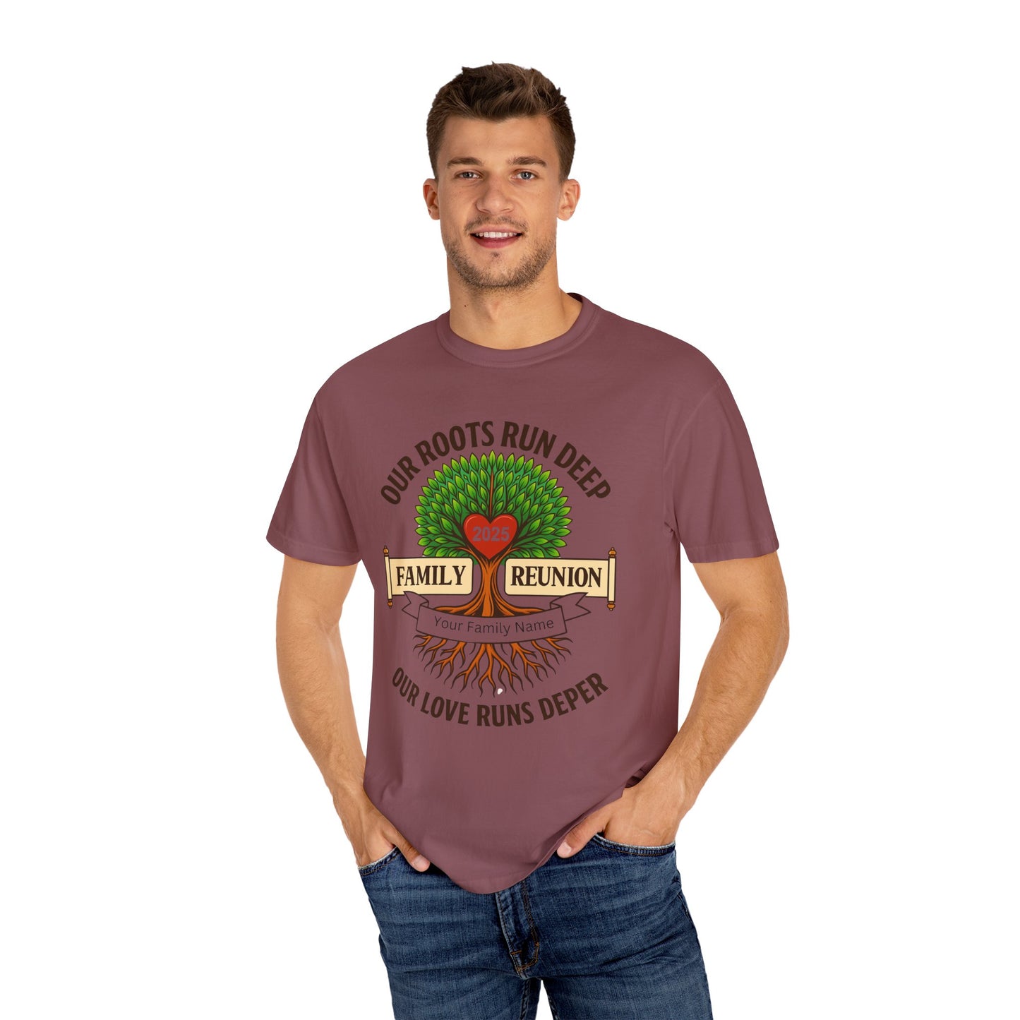 Family Reunion T-Shirt, Unisex Garment-Dyed Tee, Family Heritage Gift, Roots and Love Graphic Shirt, Personalized Gathering Apparel