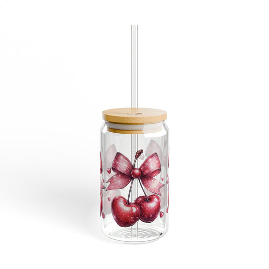 Cherry Bow Sipper Glass – 16oz Eco-Friendly Drink Container