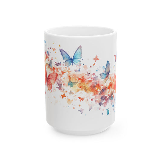 Butterfly Splash Ceramic Mug - Colorful Watercolor Design for Nature Lovers