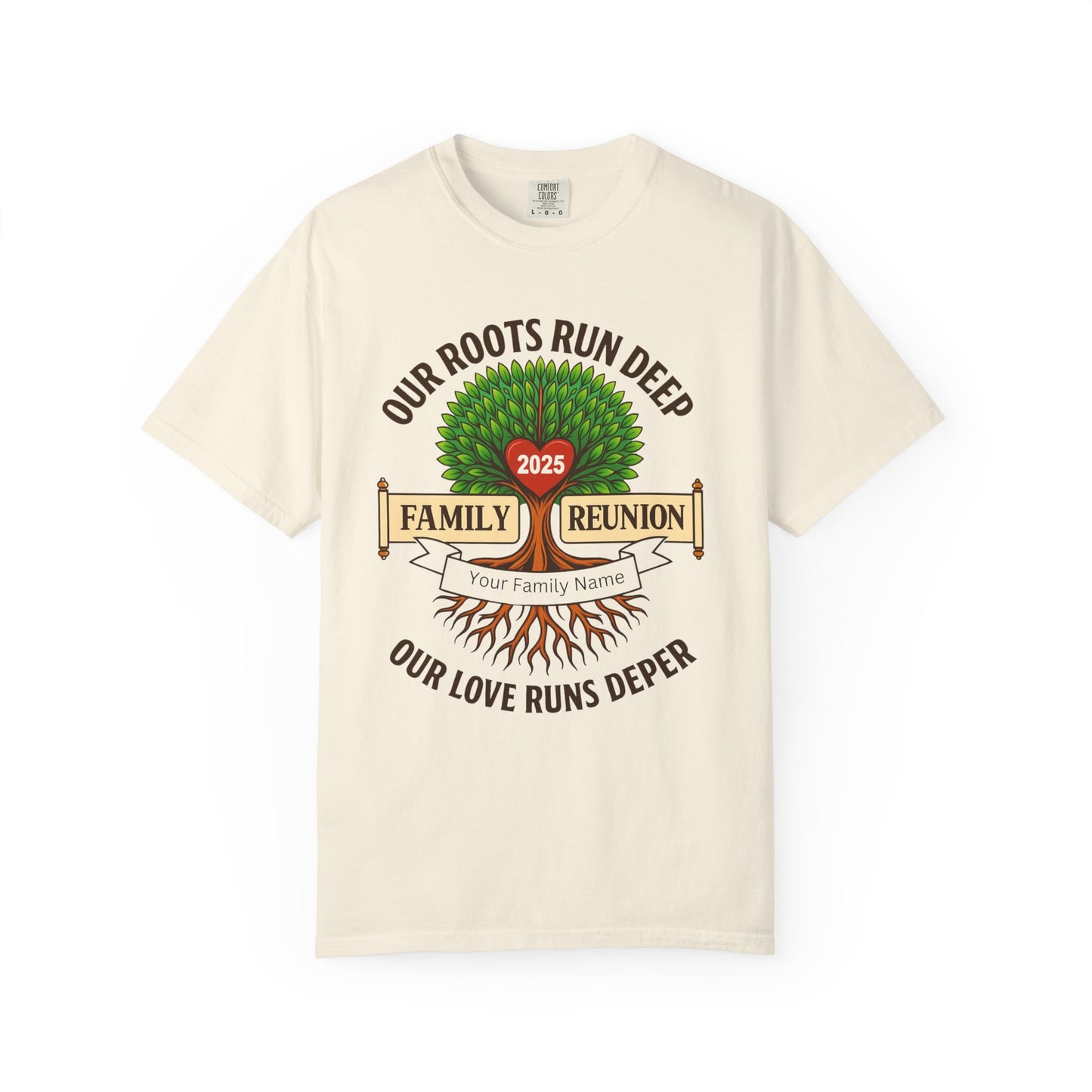 Family Reunion T-Shirt, Unisex Garment-Dyed Tee, Family Heritage Gift, Roots and Love Graphic Shirt, Personalized Gathering Apparel