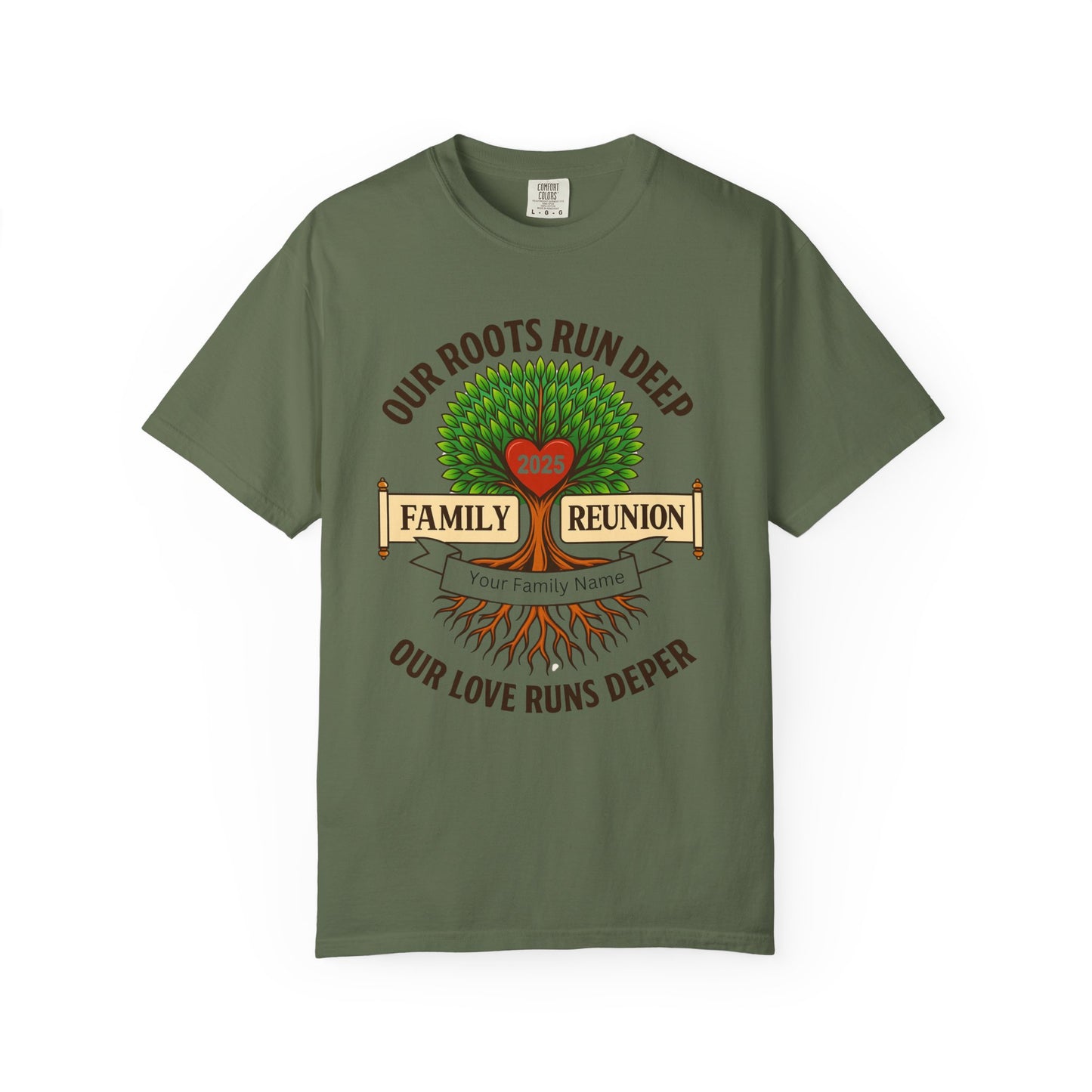 Family Reunion T-Shirt, Unisex Garment-Dyed Tee, Family Heritage Gift, Roots and Love Graphic Shirt, Personalized Gathering Apparel