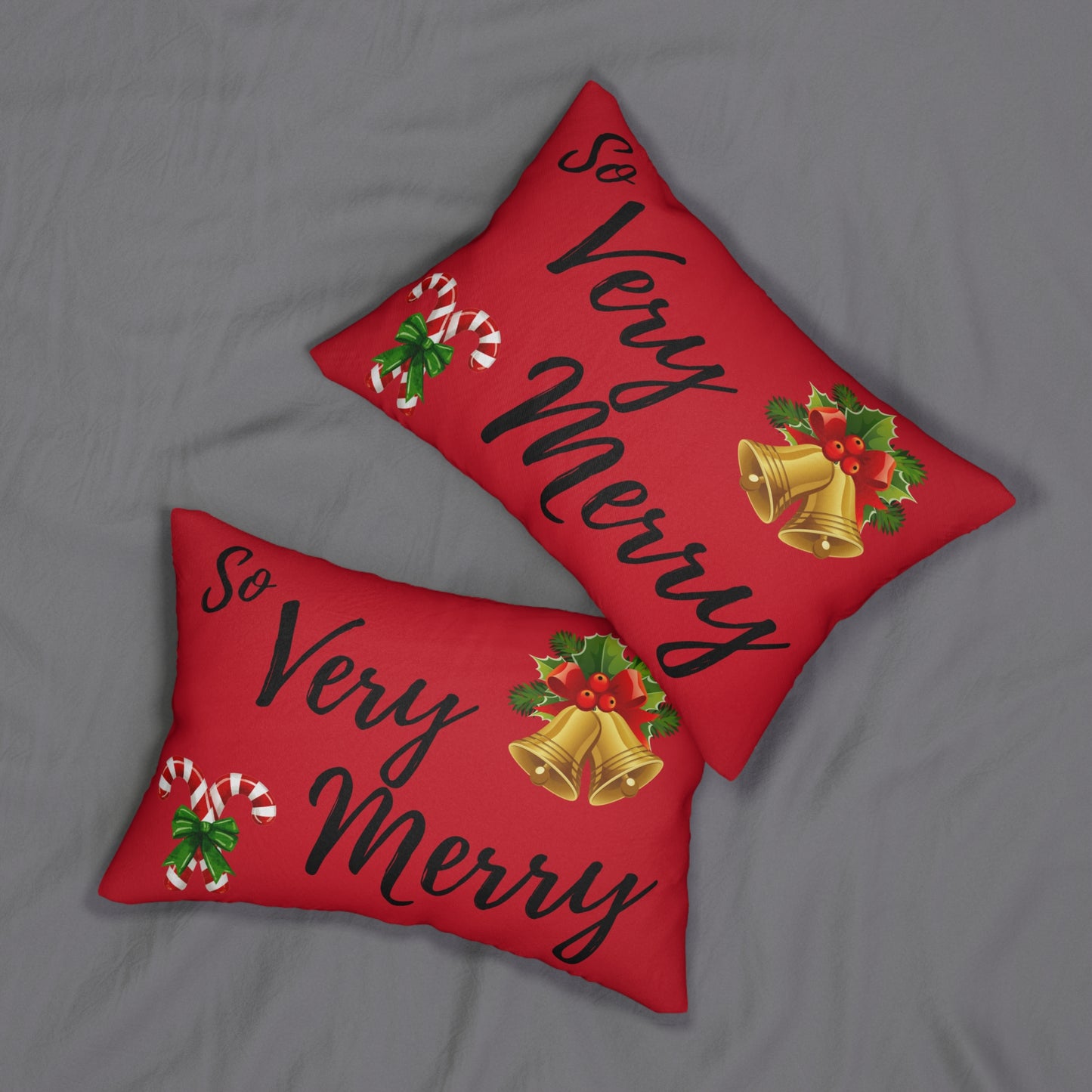 “So Very Merry” Christmas Lumbar Pillow – Festive Holiday Throw Pillow with Bells, Candy Cane & Holly Design | Cozy Christmas Home Décor
