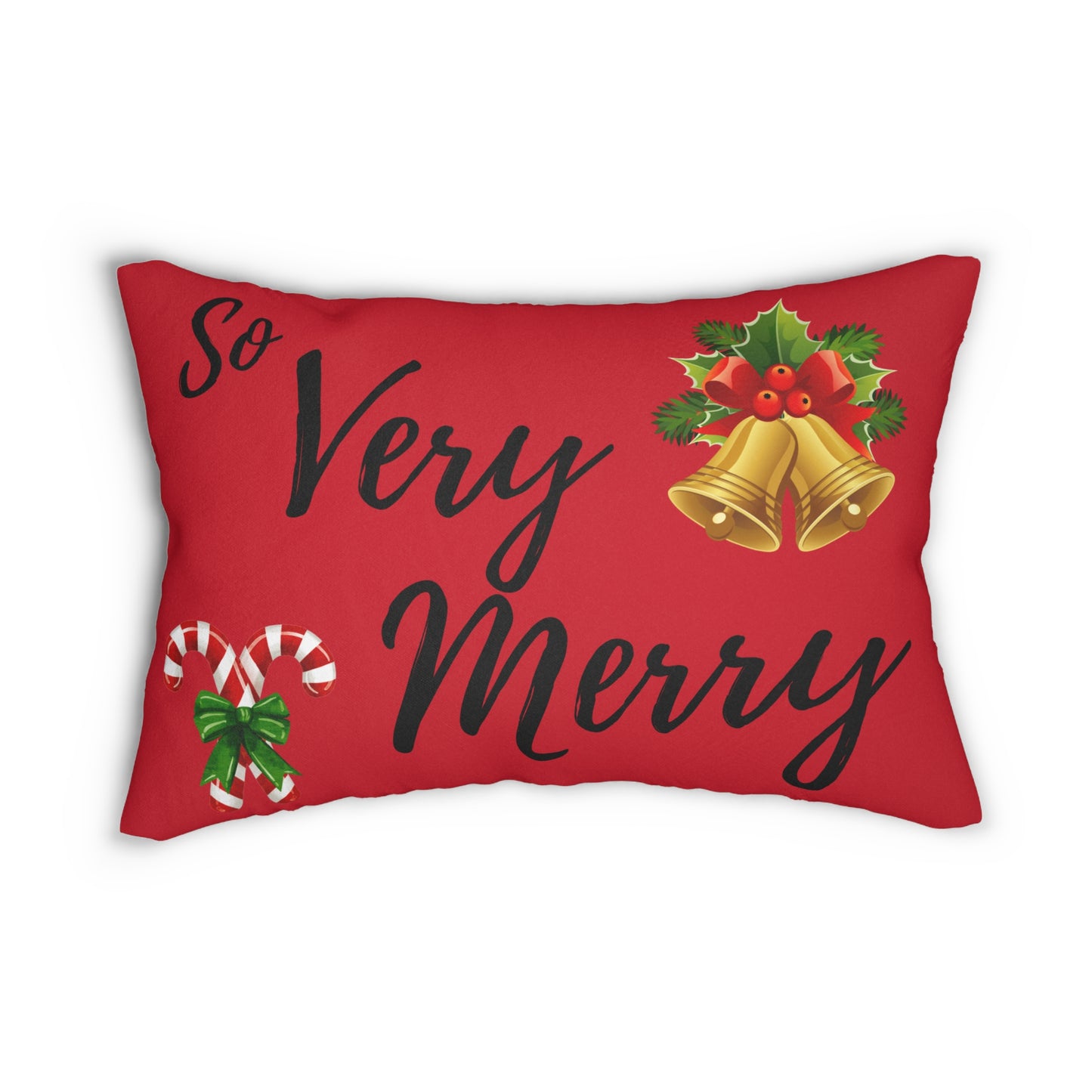 “So Very Merry” Christmas Lumbar Pillow – Festive Holiday Throw Pillow with Bells, Candy Cane & Holly Design | Cozy Christmas Home Décor