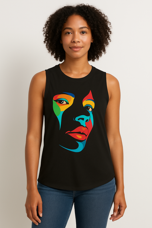 Color Me Bold Women's Colorful Artistic Flow Tank, Boho Style Top, Summer Fashion, Festival Wear, Comfortable Loose Fit, Gift for Her