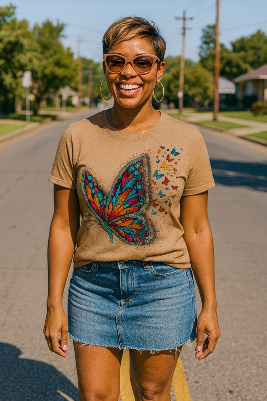 Vibrant Butterfly Graphic Tee - Casual, Nature Lovers, Gift, Summer Style, Eco-Friendly Fashion