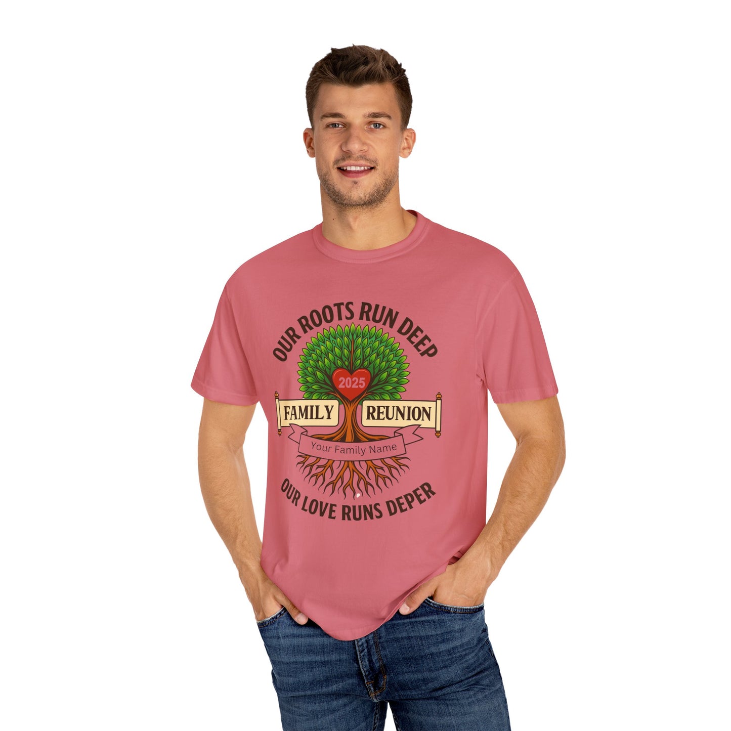 Family Reunion T-Shirt, Unisex Garment-Dyed Tee, Family Heritage Gift, Roots and Love Graphic Shirt, Personalized Gathering Apparel