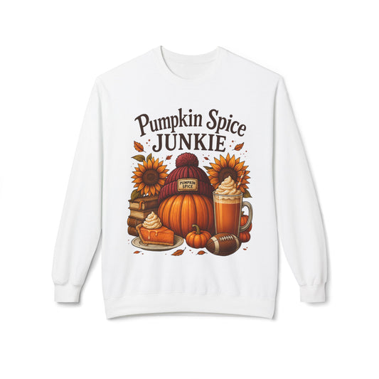 Pumpkin Spice Junkie Sweatshirt | Cozy Fall Crewneck | Harvest Themed Apparel | Perfect for Thanksgiving, Halloween, Autumn Fashion