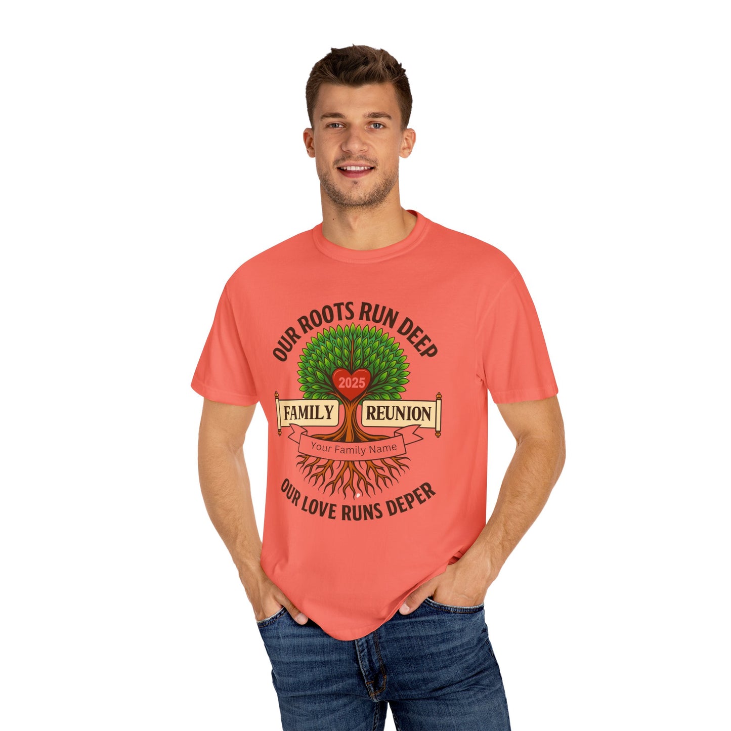 Family Reunion T-Shirt, Unisex Garment-Dyed Tee, Family Heritage Gift, Roots and Love Graphic Shirt, Personalized Gathering Apparel