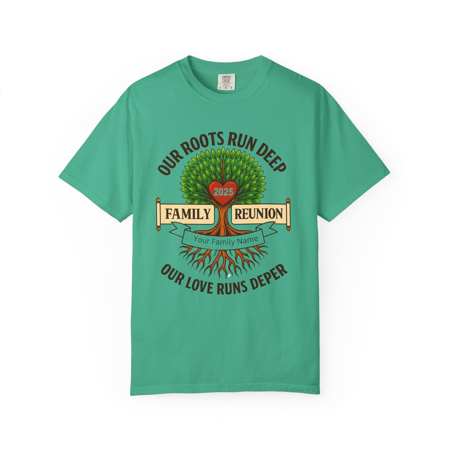 Family Reunion T-Shirt, Unisex Garment-Dyed Tee, Family Heritage Gift, Roots and Love Graphic Shirt, Personalized Gathering Apparel