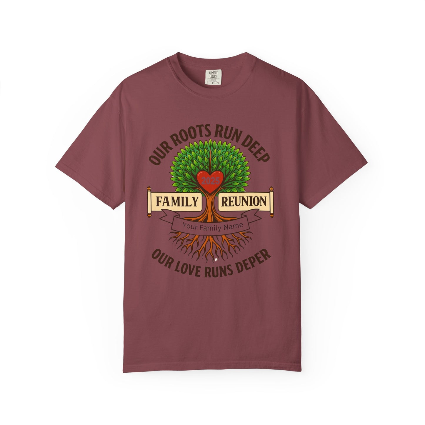 Family Reunion T-Shirt, Unisex Garment-Dyed Tee, Family Heritage Gift, Roots and Love Graphic Shirt, Personalized Gathering Apparel