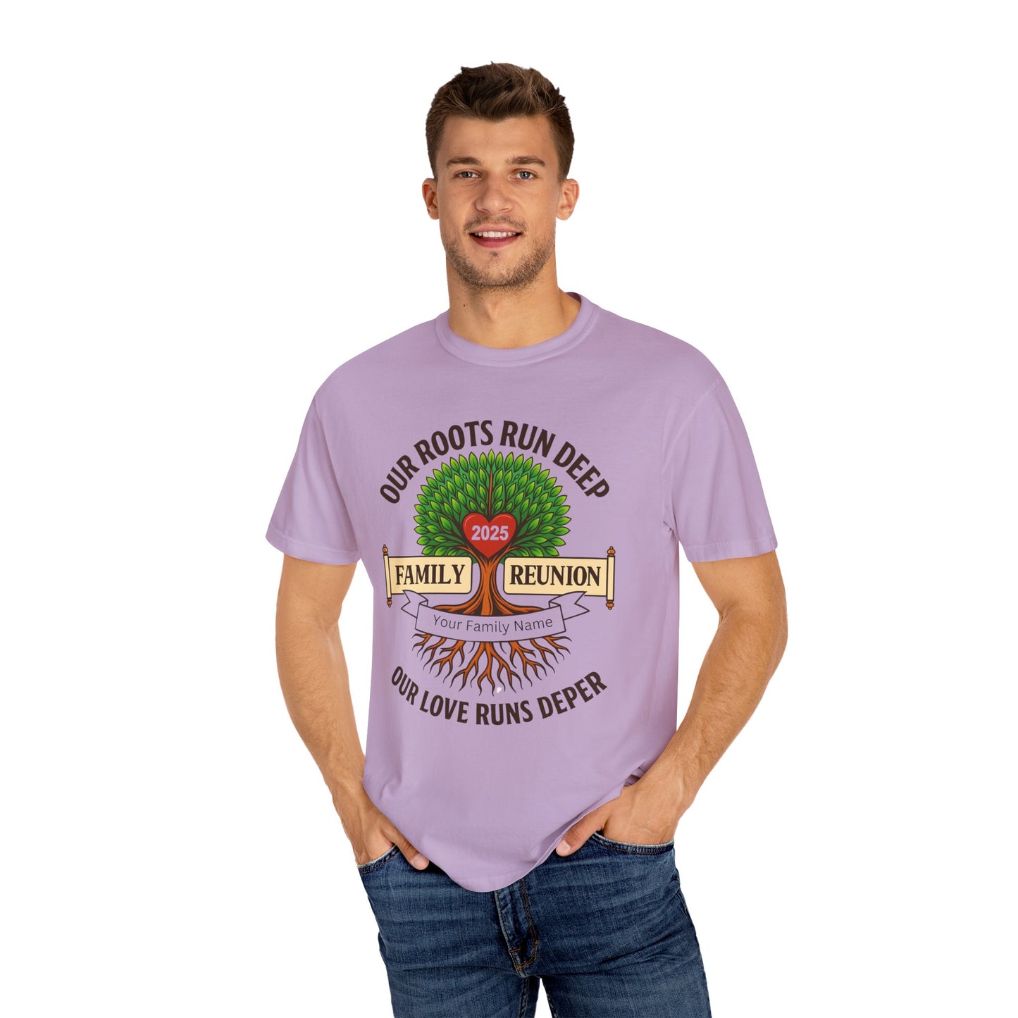 Family Reunion T-Shirt, Unisex Garment-Dyed Tee, Family Heritage Gift, Roots and Love Graphic Shirt, Personalized Gathering Apparel