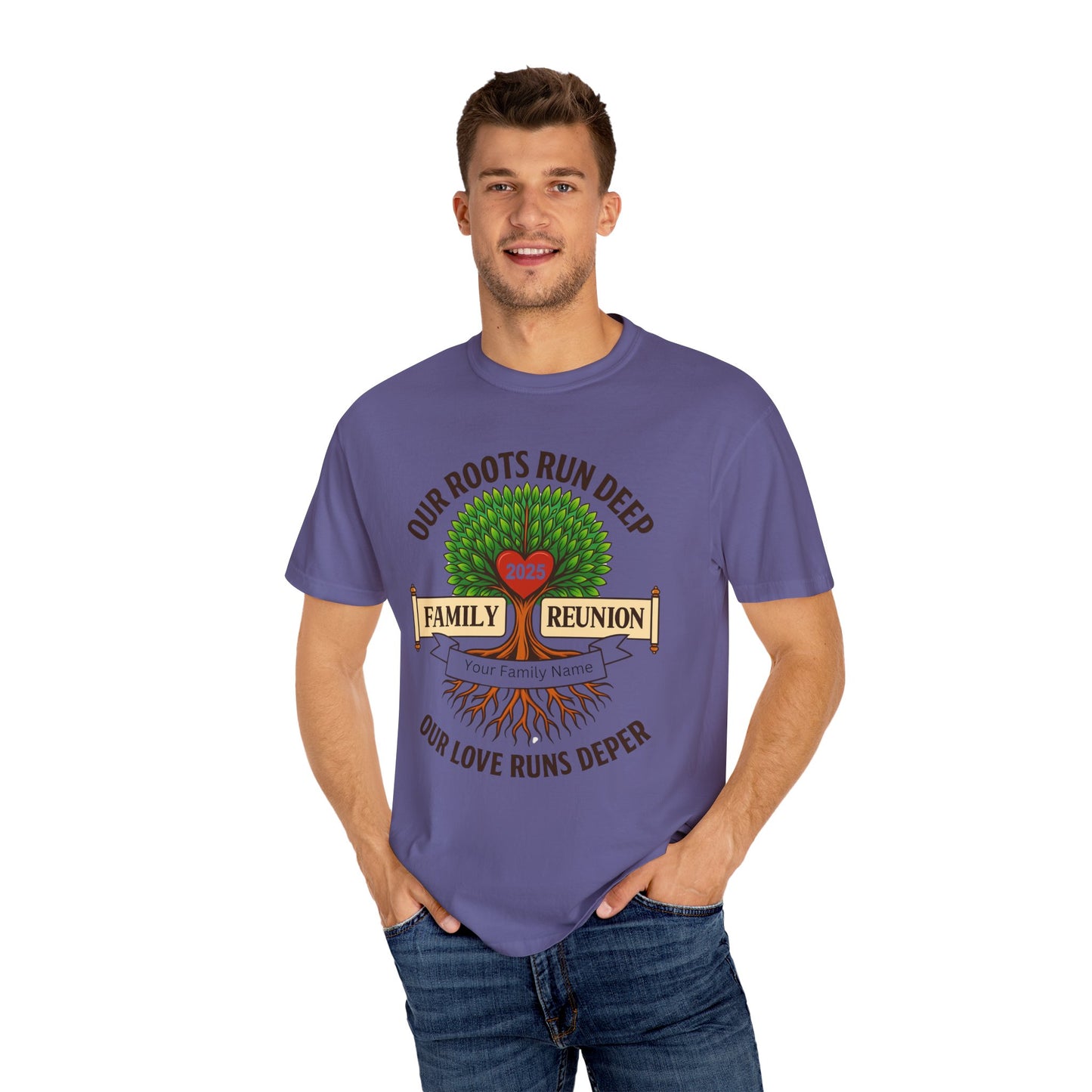 Family Reunion T-Shirt, Unisex Garment-Dyed Tee, Family Heritage Gift, Roots and Love Graphic Shirt, Personalized Gathering Apparel