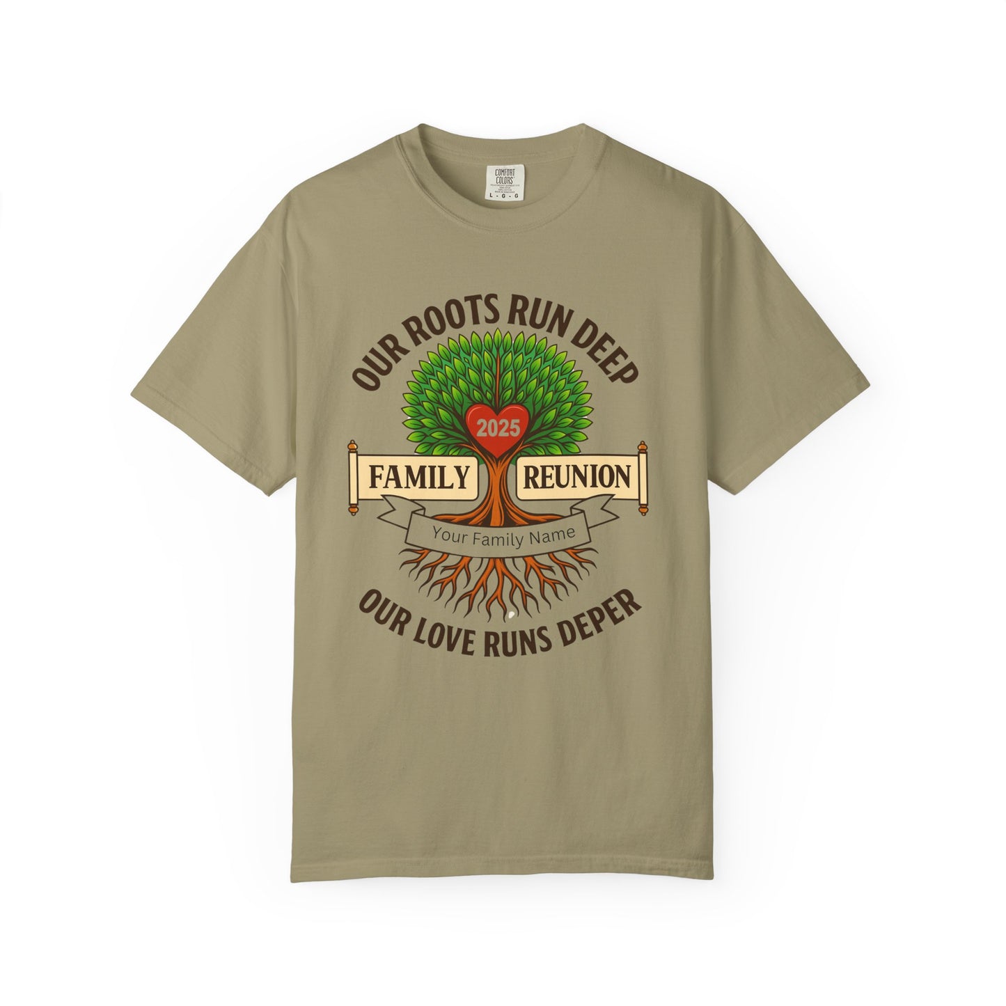 Family Reunion T-Shirt, Unisex Garment-Dyed Tee, Family Heritage Gift, Roots and Love Graphic Shirt, Personalized Gathering Apparel